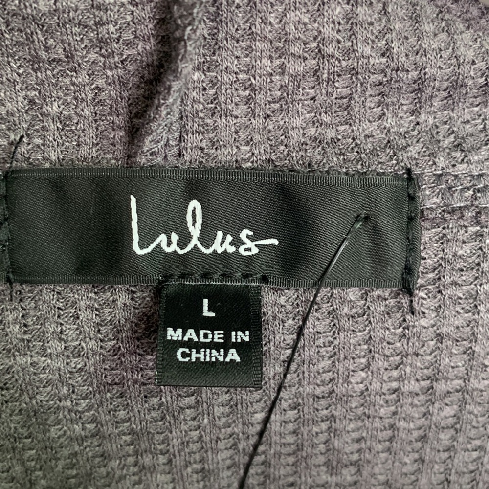Lulus Upbeat Energy Heather Grey Waffle Knit Hooded Sweatshirt Dress W-829 Sz L - Picture 9 of 14